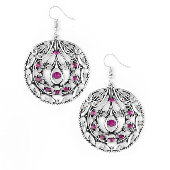 paparazzi Jewelry - Paparazzi choose to sparkle circle filigree silver pink rhinestones earrings nwt